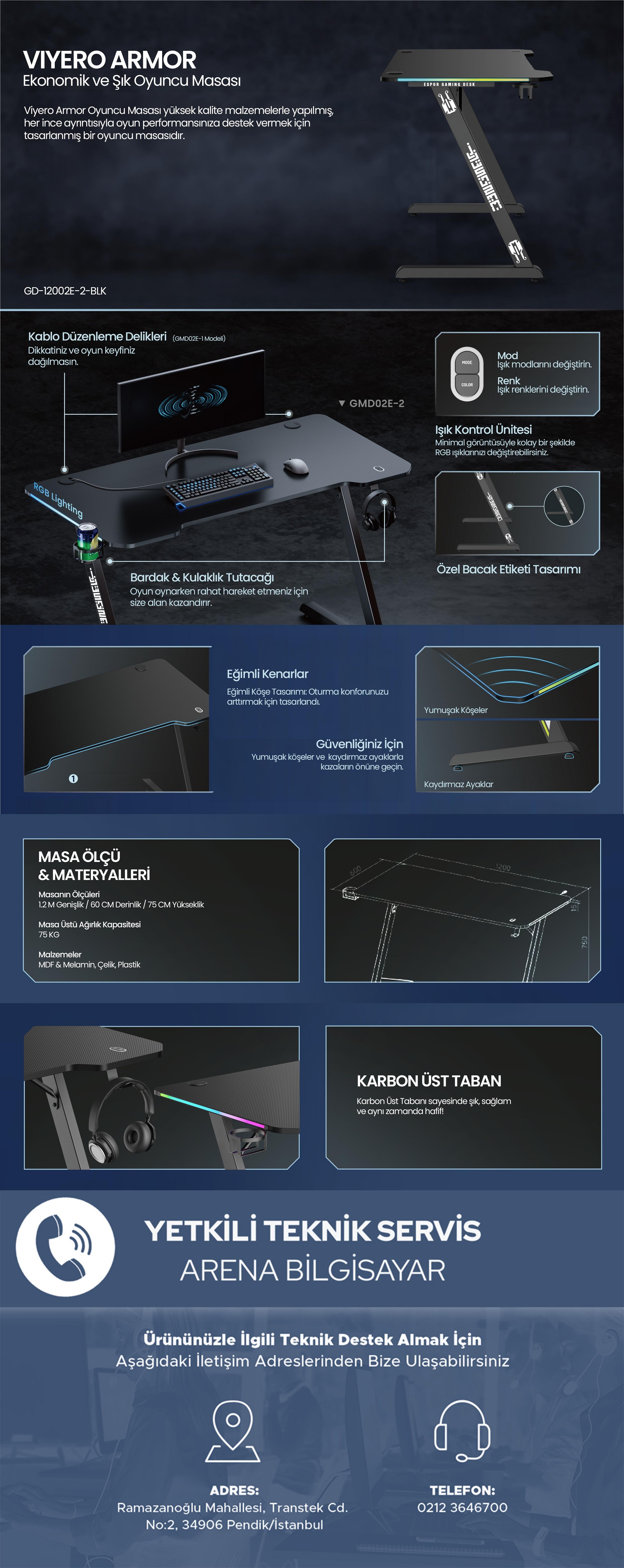 Viyero Armor Oyuncu Masası RGB Aydınlatmalı Gaming Masa